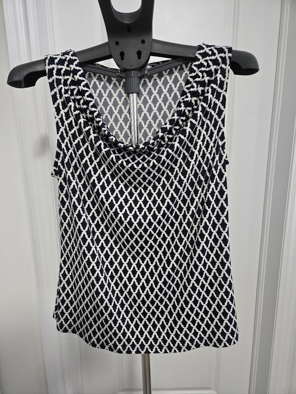 Navy Blue & White Geometric Cowl Neck Camisole